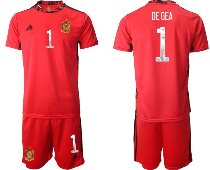 Men 2021 World Cup National Spain red goalkeeper #1 Soccer Jerseys